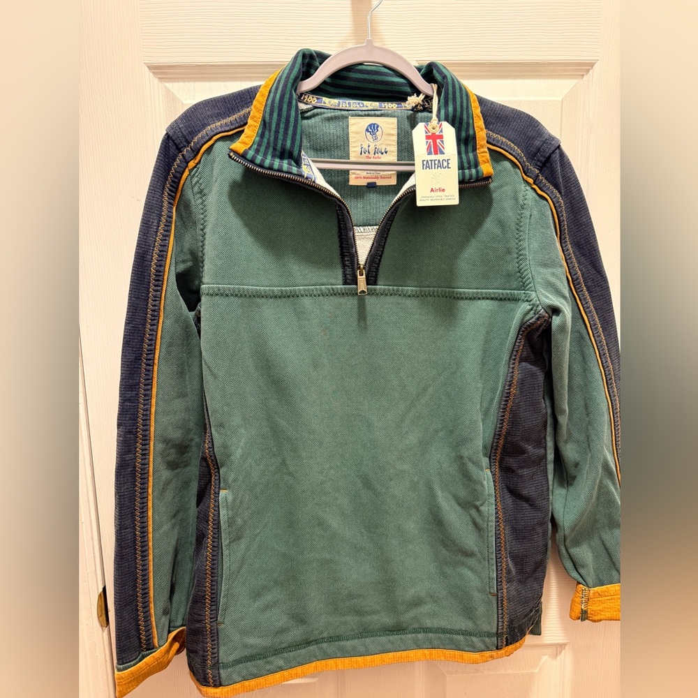 Fat Face Men's Green and Navy Quarter Zip
